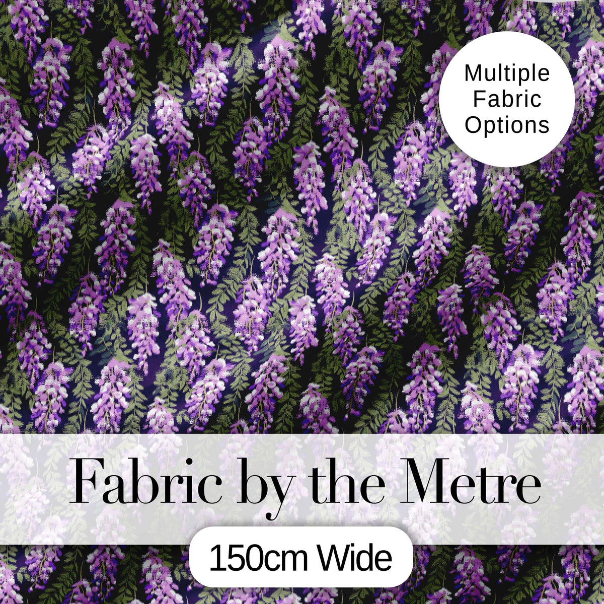 Purple Wisteria Vine Clusters with Natural Green Leaves Seamless Pattern Digital Print Fabric by the Metre UK Sewing Quilting Textile
