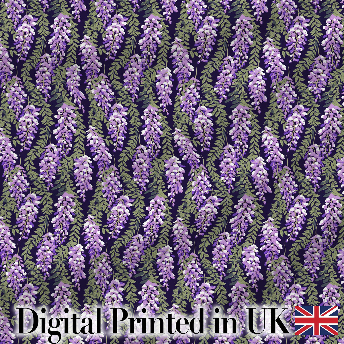 Purple Wisteria Vine Clusters with Natural Green Leaves Seamless Pattern Digital Print Fabric by the Metre UK Sewing Quilting Textile