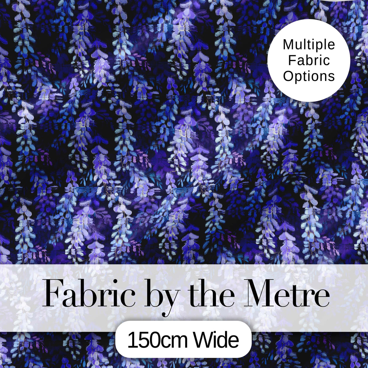 Deep Blue Wisteria Inspired Hanging Florals Seamless Pattern Digital Print Fabric by the Metre UK Sewing Quilting Textile
