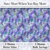 Soft Blue Background Purple Wisteria Floral Cascading Blossoms Seamless Pattern Digital Print Fabric by the Metre UK Sewing Quilting Textile