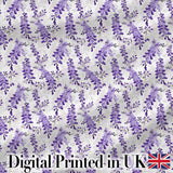 Light Grey Background Purple Wisteria Branches Minimal Seamless Pattern Digital Print Fabric by the Metre UK Sewing Quilting Textile