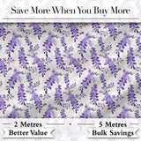Light Grey Background Purple Wisteria Branches Minimal Seamless Pattern Digital Print Fabric by the Metre UK Sewing Quilting Textile