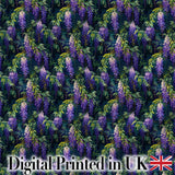 Dark Botanical Wisteria with Green Leaves Rich Seamless Pattern Digital Print Fabric by the Metre UK Sewing Quilting Textile