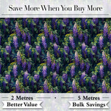 Dark Botanical Wisteria with Green Leaves Rich Seamless Pattern Digital Print Fabric by the Metre UK Sewing Quilting Textile