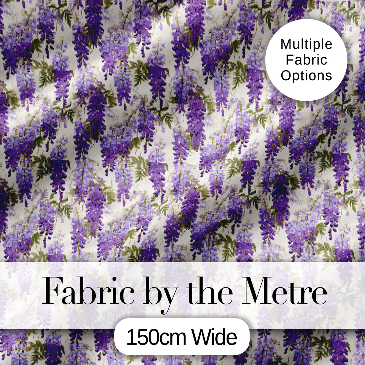 Elegant Purple Wisteria Hanging Blossoms Floral Seamless Pattern Digital Print Fabric by the Metre UK Sewing Quilting Textile