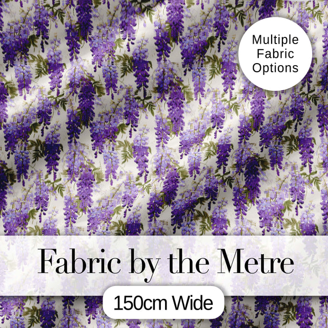 Elegant Purple Wisteria Hanging Blossoms Floral Seamless Pattern Digital Print Fabric by the Metre UK Sewing Quilting Textile