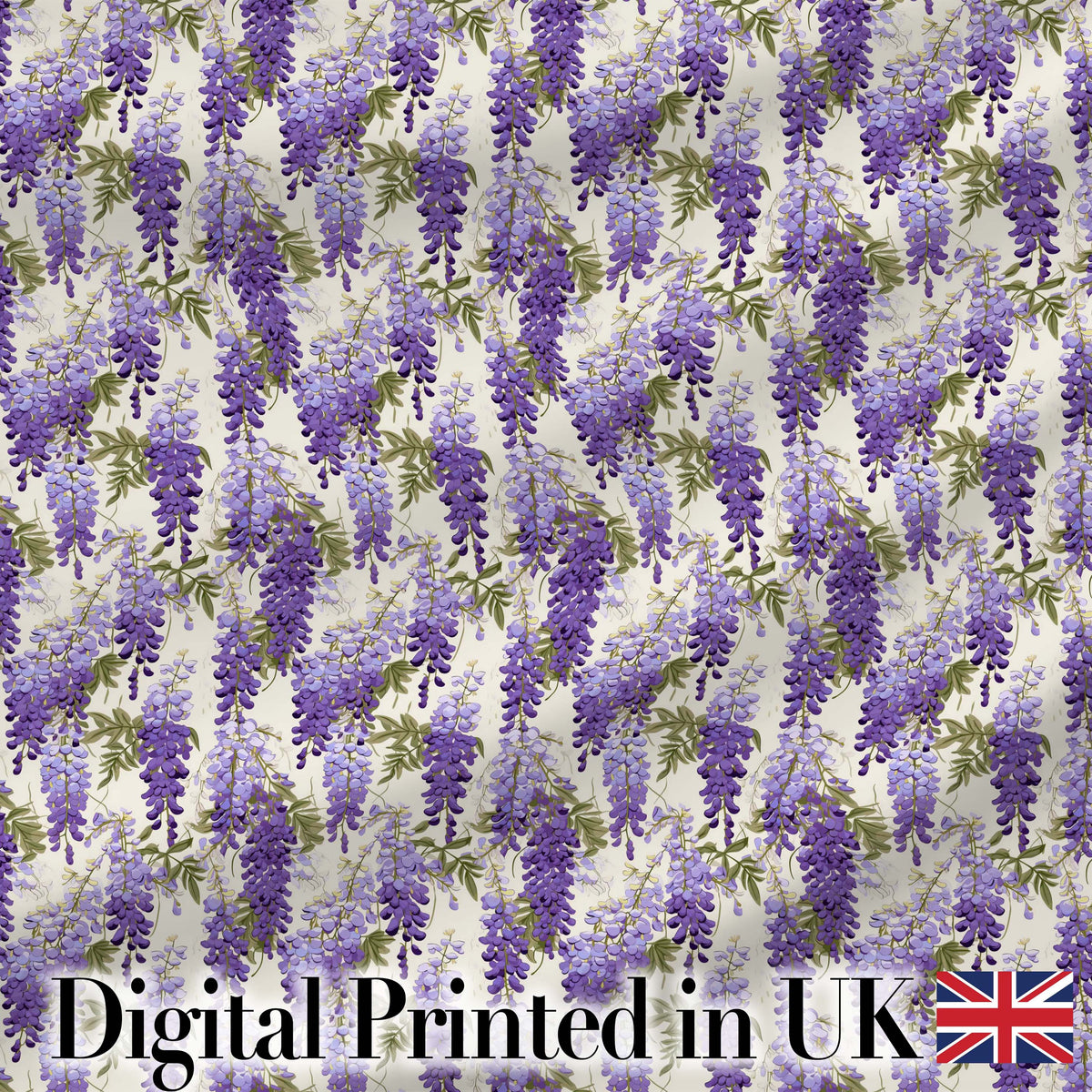 Elegant Purple Wisteria Hanging Blossoms Floral Seamless Pattern Digital Print Fabric by the Metre UK Sewing Quilting Textile