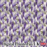 Elegant Purple Wisteria Hanging Blossoms Floral Seamless Pattern Digital Print Fabric by the Metre UK Sewing Quilting Textile
