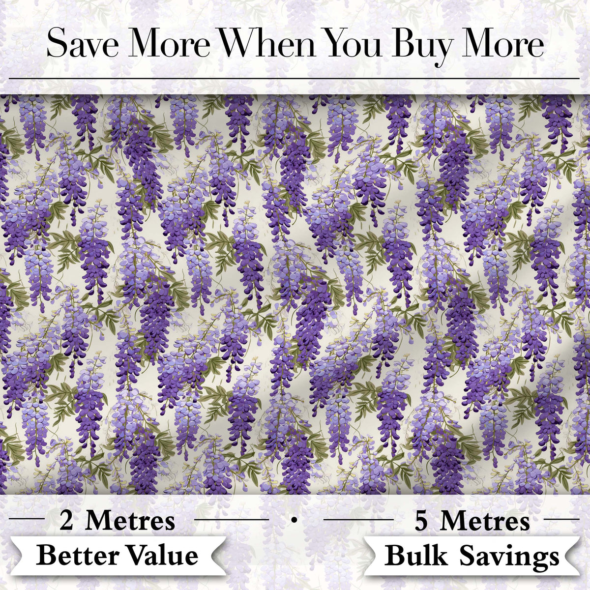 Elegant Purple Wisteria Hanging Blossoms Floral Seamless Pattern Digital Print Fabric by the Metre UK Sewing Quilting Textile