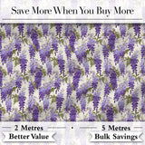 Elegant Purple Wisteria Hanging Blossoms Floral Seamless Pattern Digital Print Fabric by the Metre UK Sewing Quilting Textile