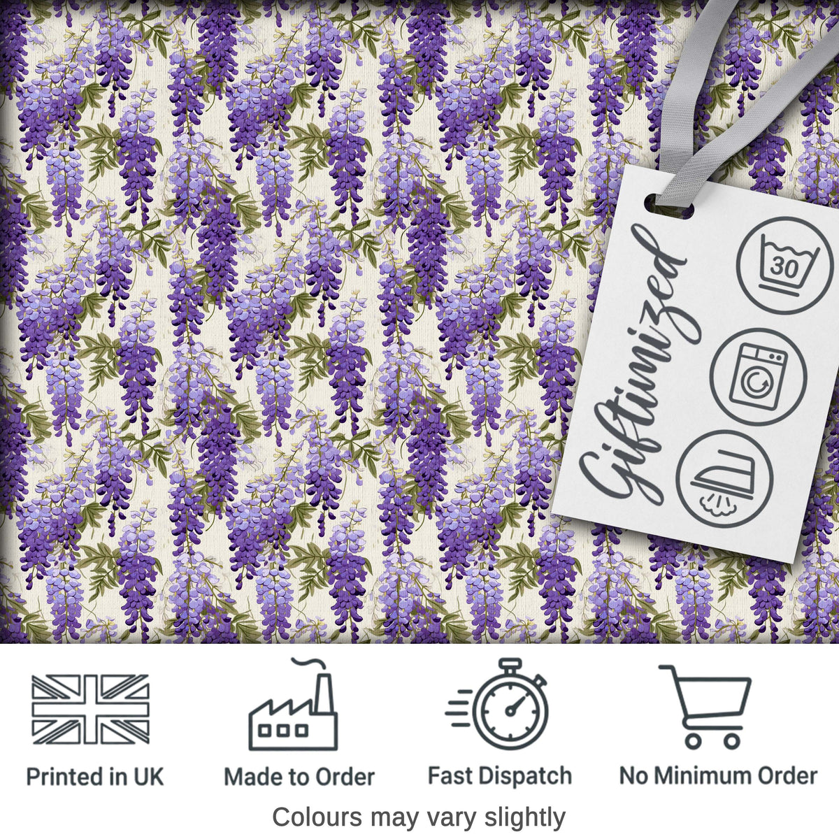 Elegant Purple Wisteria Hanging Blossoms Floral Seamless Pattern Digital Print Fabric by the Metre UK Sewing Quilting Textile