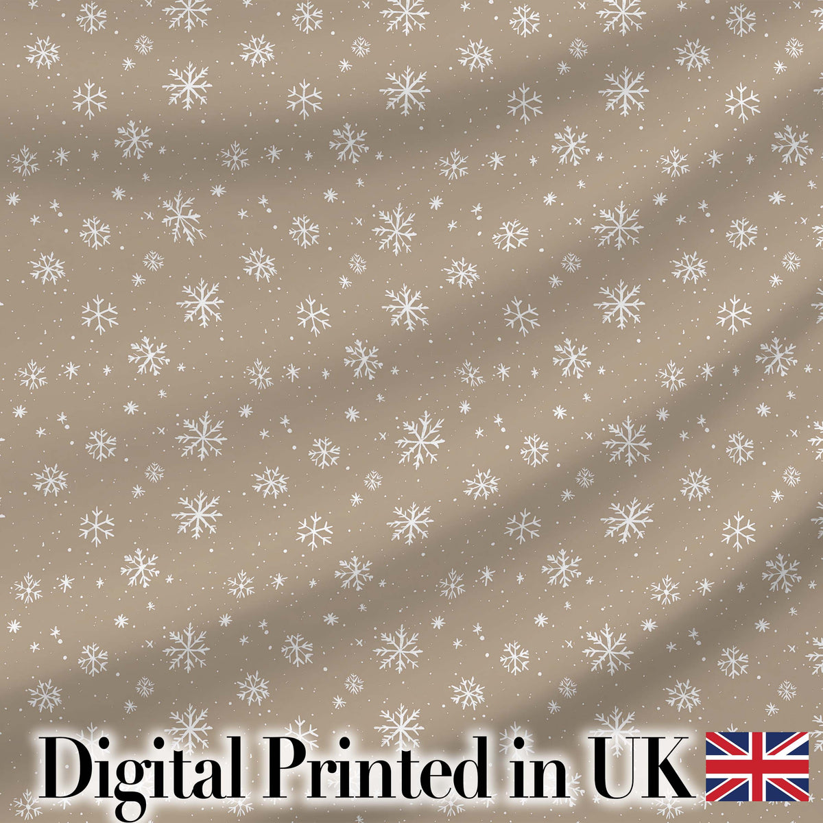 Warm Taupe Background Snowflake Winter Seamless Pattern Digital Print Fabric by the Metre UK Sewing Quilting Textile