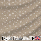Warm Taupe Background Snowflake Winter Seamless Pattern Digital Print Fabric by the Metre UK Sewing Quilting Textile