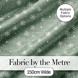Sage Green Background Snowflake Winter Seamless Pattern Digital Print Fabric by the Metre UK Sewing Quilting Textile