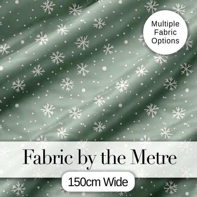 Sage Green Background Snowflake Winter Seamless Pattern Digital Print Fabric by the Metre UK Sewing Quilting Textile