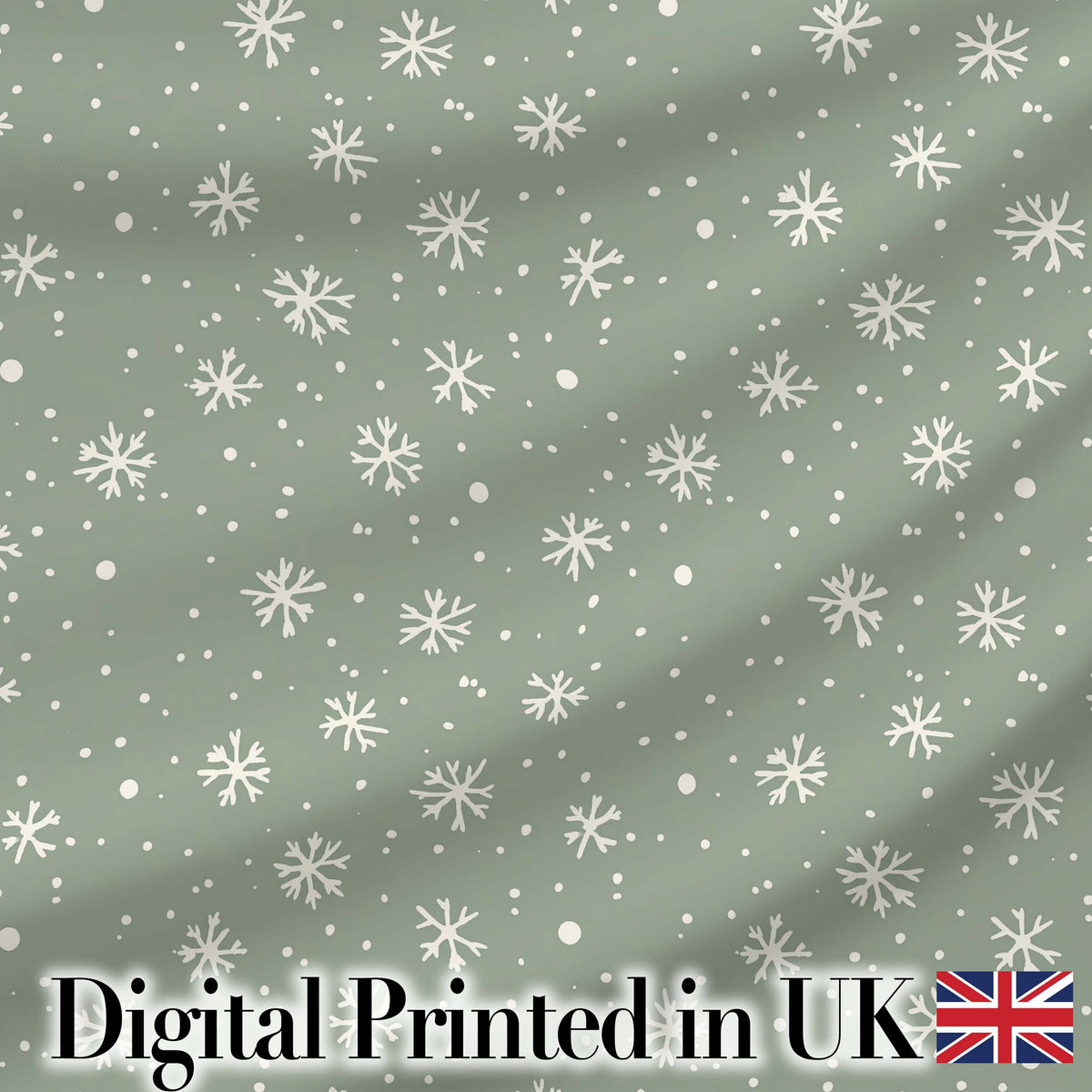 Sage Green Background Snowflake Winter Seamless Pattern Digital Print Fabric by the Metre UK Sewing Quilting Textile