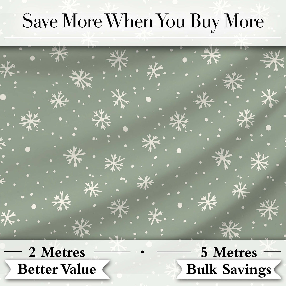 Sage Green Background Snowflake Winter Seamless Pattern Digital Print Fabric by the Metre UK Sewing Quilting Textile