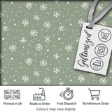 Sage Green Background Snowflake Winter Seamless Pattern Digital Print Fabric by the Metre UK Sewing Quilting Textile