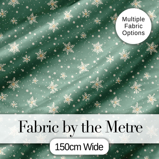 Muted Green Background Snowflake Floral Winter Seamless Pattern Digital Print Fabric by the Metre UK Sewing Quilting Textile