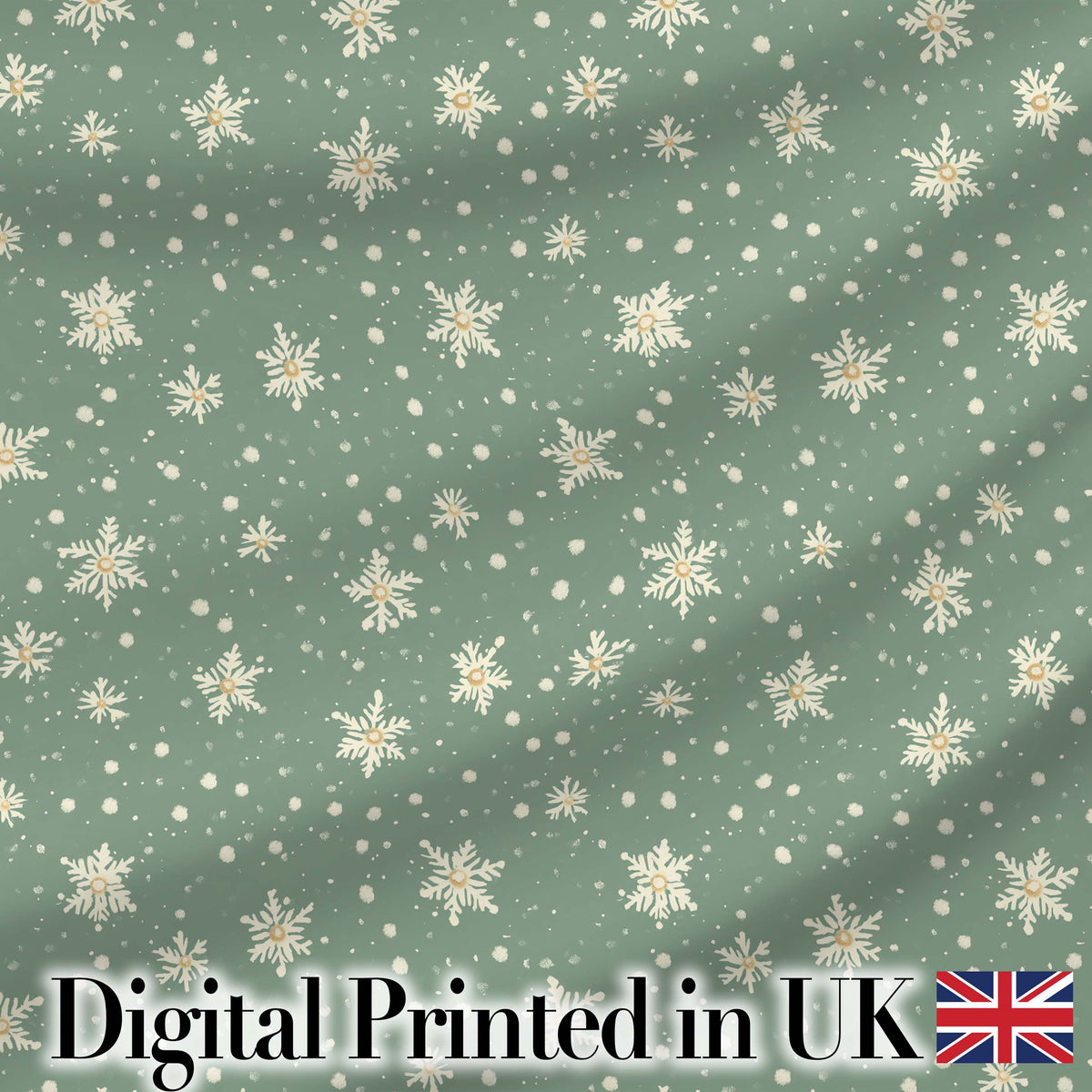 Muted Green Background Snowflake Floral Winter Seamless Pattern Digital Print Fabric by the Metre UK Sewing Quilting Textile