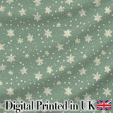 Muted Green Background Snowflake Floral Winter Seamless Pattern Digital Print Fabric by the Metre UK Sewing Quilting Textile