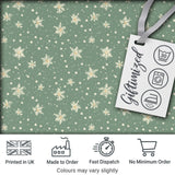Muted Green Background Snowflake Floral Winter Seamless Pattern Digital Print Fabric by the Metre UK Sewing Quilting Textile