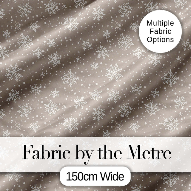 Taupe Background White Snowflakes Falling Winter Seamless Pattern Digital Print Fabric by the Metre UK Sewing Quilting Textile
