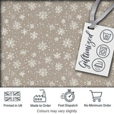 Taupe Background White Snowflakes Falling Winter Seamless Pattern Digital Print Fabric by the Metre UK Sewing Quilting Textile