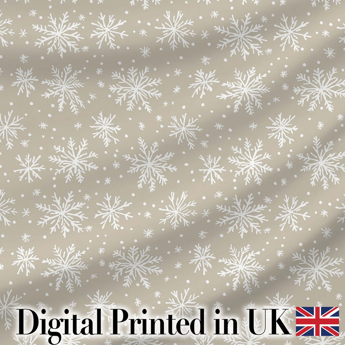 Neutral Beige Background Snowflake Dots Winter Seamless Pattern Digital Print Fabric by the Metre UK Sewing Quilting Textile