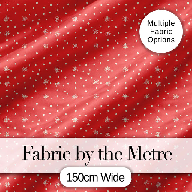 Red Background White Snowflakes Falling Winter Seamless Pattern Digital Print Fabric by the Metre UK Sewing Quilting Textile