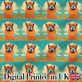 Cute Alpaca Portrait With Blue Sky And Clouds Seamless Pattern Digital Print Fabric by the Metre UK Sewing Quilting Textile