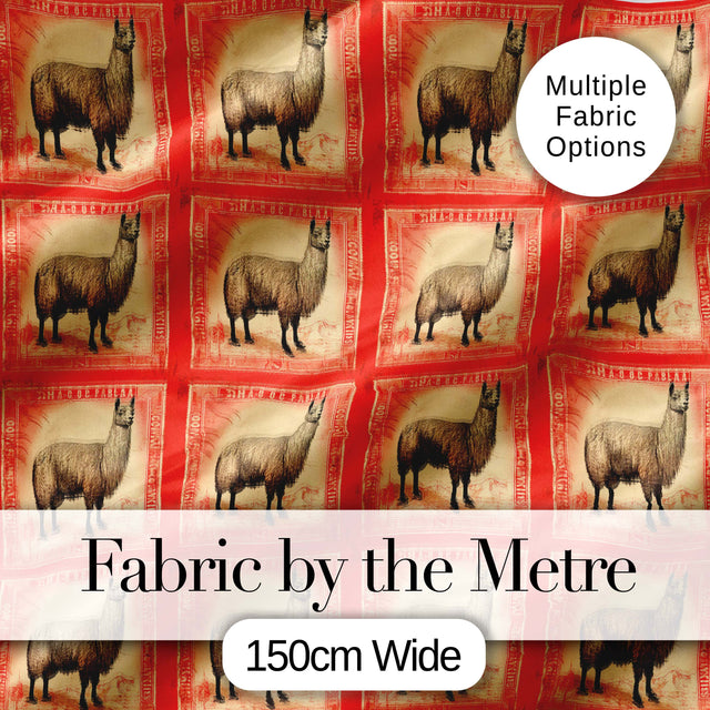 Vintage Stamp Style Alpaca Illustration Seamless Pattern Digital Print Fabric by the Metre UK Sewing Quilting Textile