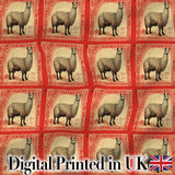 Vintage Stamp Style Alpaca Illustration Seamless Pattern Digital Print Fabric by the Metre UK Sewing Quilting Textile