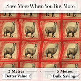 Vintage Stamp Style Alpaca Illustration Seamless Pattern Digital Print Fabric by the Metre UK Sewing Quilting Textile