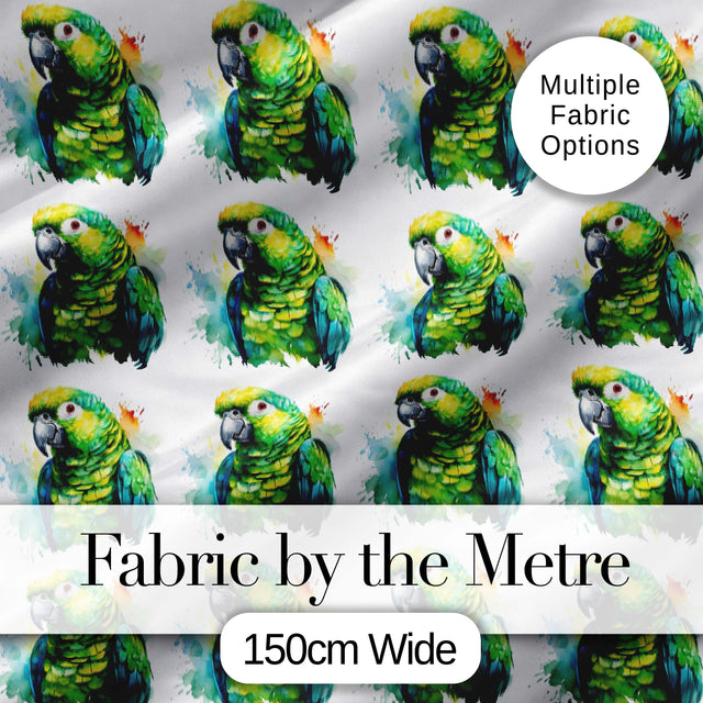 Watercolor Green Parrot Splash Art Seamless Pattern Digital Print Fabric by the Metre UK Sewing Quilting Textile
