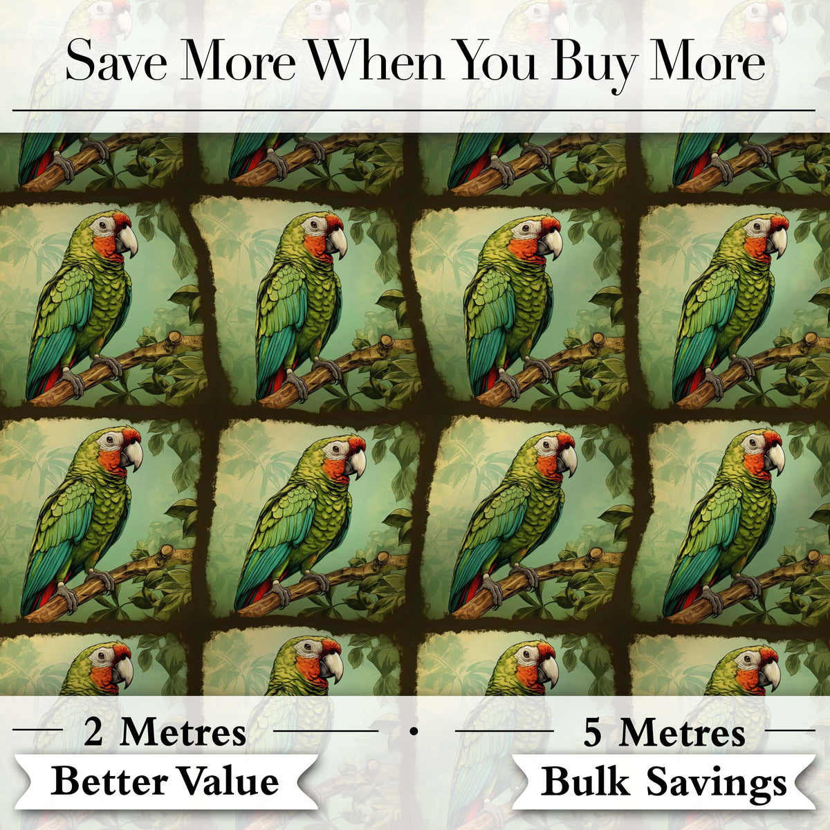 Tropical Parrot On Branch Jungle Scene Seamless Pattern Digital Print Fabric by the Metre UK Sewing Quilting Textile