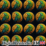 Luxury Parrot Gold Medallion Dark Background Seamless Pattern Digital Print Fabric by the Metre UK Sewing Quilting Textile