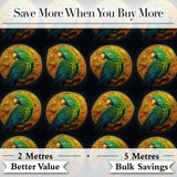 Luxury Parrot Gold Medallion Dark Background Seamless Pattern Digital Print Fabric by the Metre UK Sewing Quilting Textile