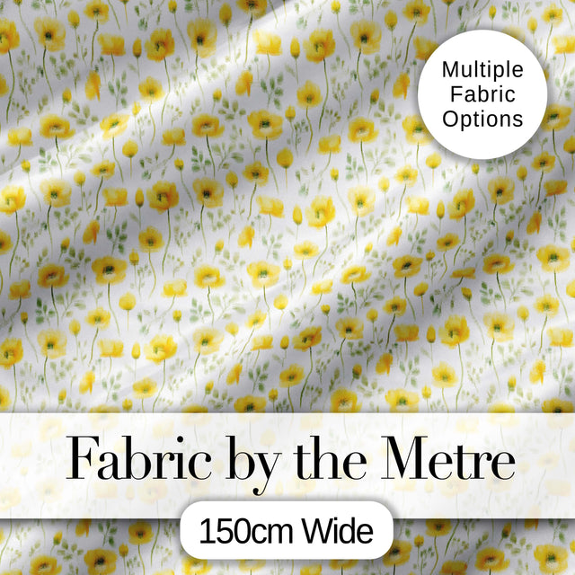 Soft Yellow Floral Wildflower Meadow Seamless Pattern Digital Print Fabric by the Metre UK Sewing Quilting Textile