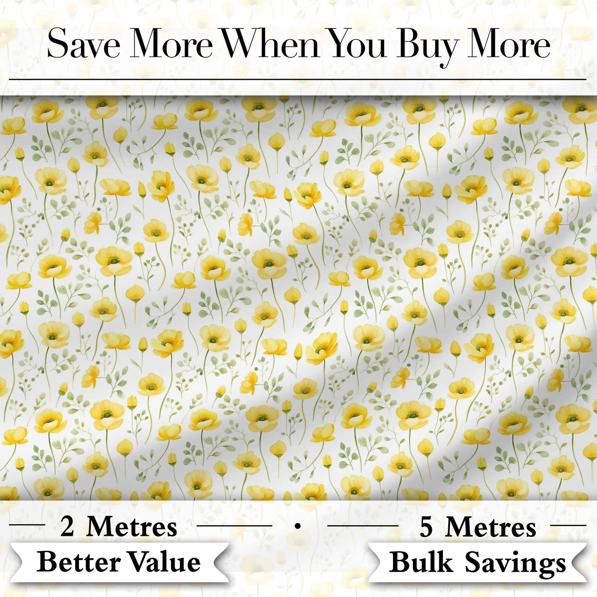 Soft Yellow Floral Wildflower Meadow Seamless Pattern Digital Print Fabric by the Metre UK Sewing Quilting Textile