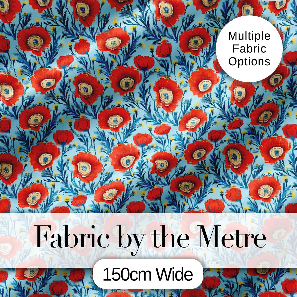Red Poppy Flowers Botanical Garden Seamless Pattern Digital Print Fabric by the Metre UK Sewing Quilting Textile