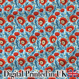 Red Poppy Flowers Botanical Garden Seamless Pattern Digital Print Fabric by the Metre UK Sewing Quilting Textile