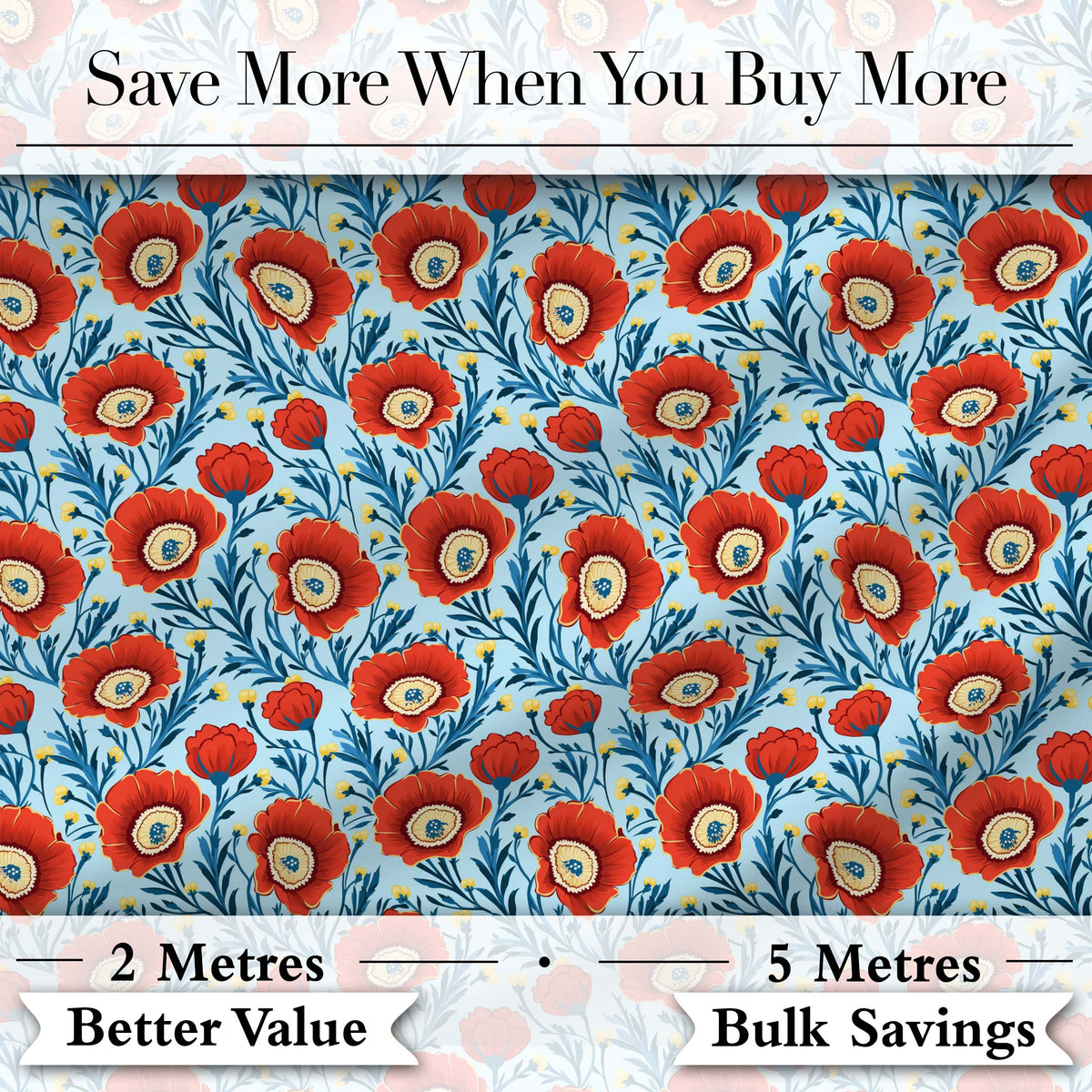 Red Poppy Flowers Botanical Garden Seamless Pattern Digital Print Fabric by the Metre UK Sewing Quilting Textile