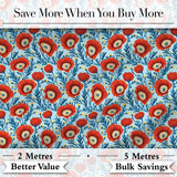 Red Poppy Flowers Botanical Garden Seamless Pattern Digital Print Fabric by the Metre UK Sewing Quilting Textile