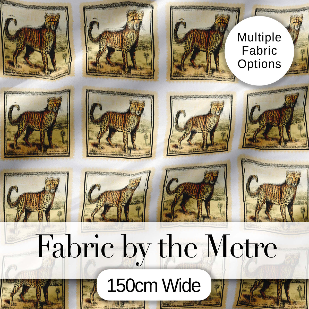 Cheetah Stamp Illustration Desert Scene Seamless Pattern Digital Print Fabric by the Metre UK Sewing Quilting Textile