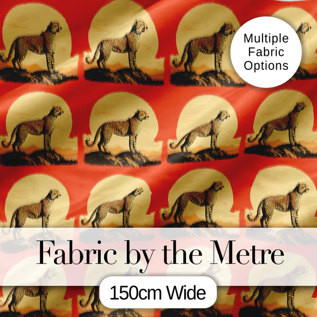 Minimal Cheetah Silhouette Sunset Horizon Seamless Pattern Digital Print Fabric by the Metre UK Sewing Quilting Textile