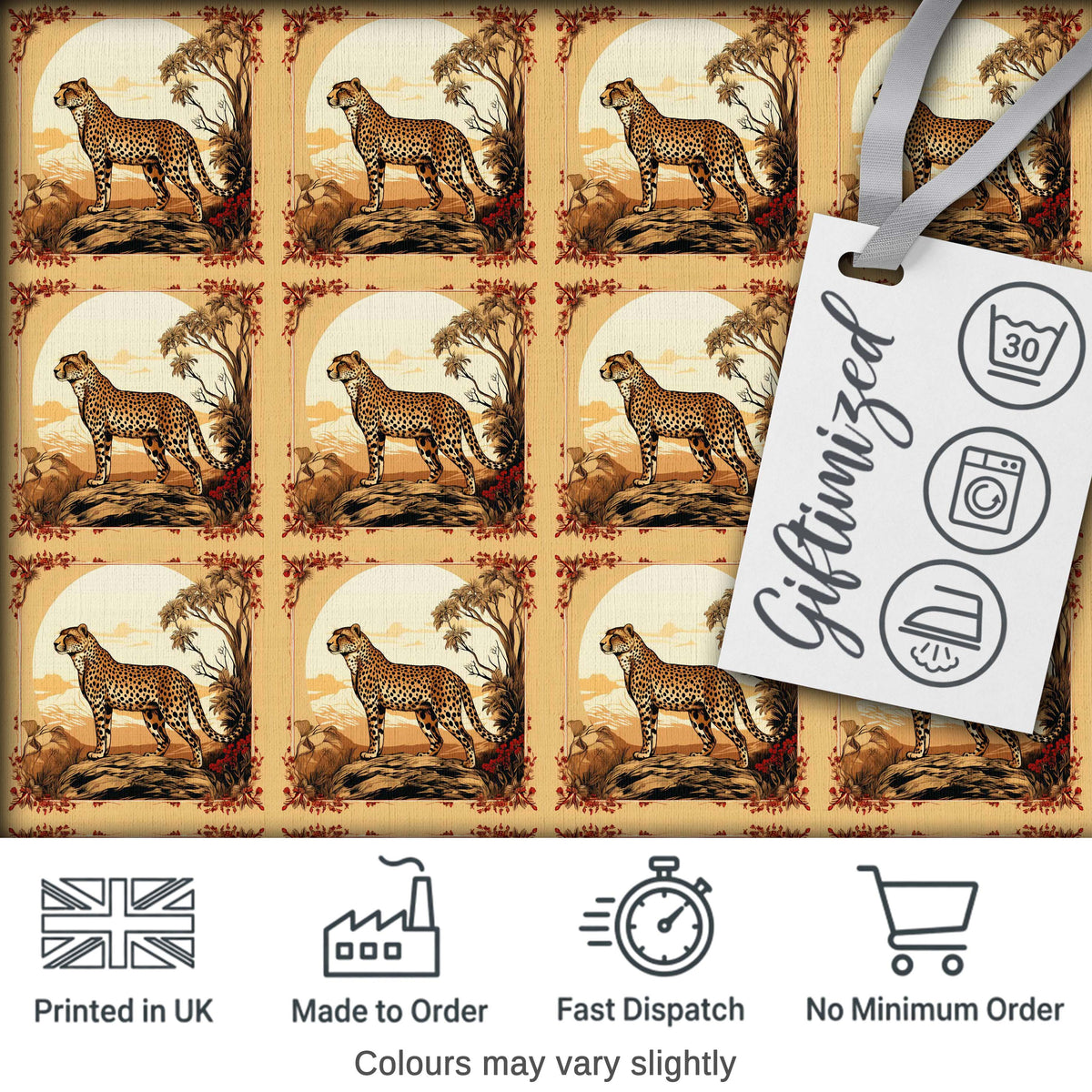 Artistic Cheetah Nature Scene Arch Frame Seamless Pattern Digital Print Fabric by the Metre UK Sewing Quilting Textile