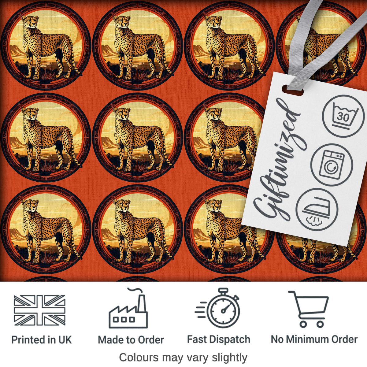 Decorative Cheetah Round Frame Landscape Seamless Pattern Digital Print Fabric by the Metre UK Sewing Quilting Textile