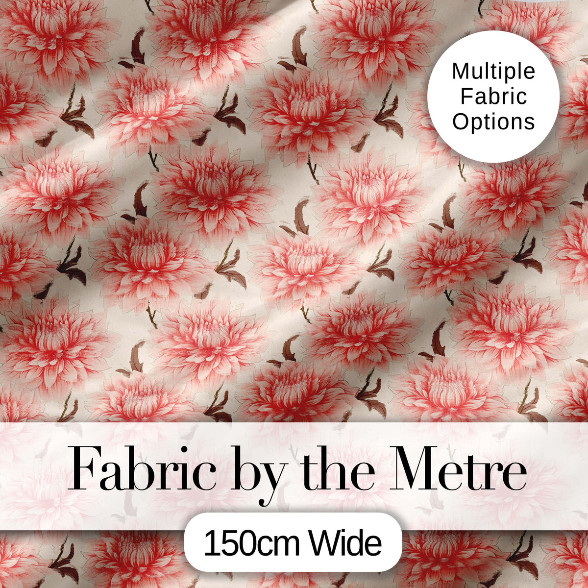 Soft Pink Dahlia Floral Seamless Pattern Elegant Blossom Design Digital Print Fabric by the Metre UK Sewing Quilting Textile