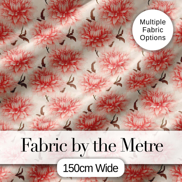 Soft Pink Dahlia Floral Seamless Pattern Elegant Blossom Design Digital Print Fabric by the Metre UK Sewing Quilting Textile